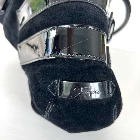 COLE HAAN Black Suede w Patent Leather Side Buckle Pockets Shoulder Bag Tote - Picture 13 of 14